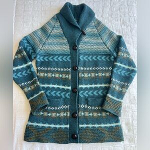 Woolrich Lambs Wool Deep Atlantic Button Up Cardigan Sweater Woman’s Size Small